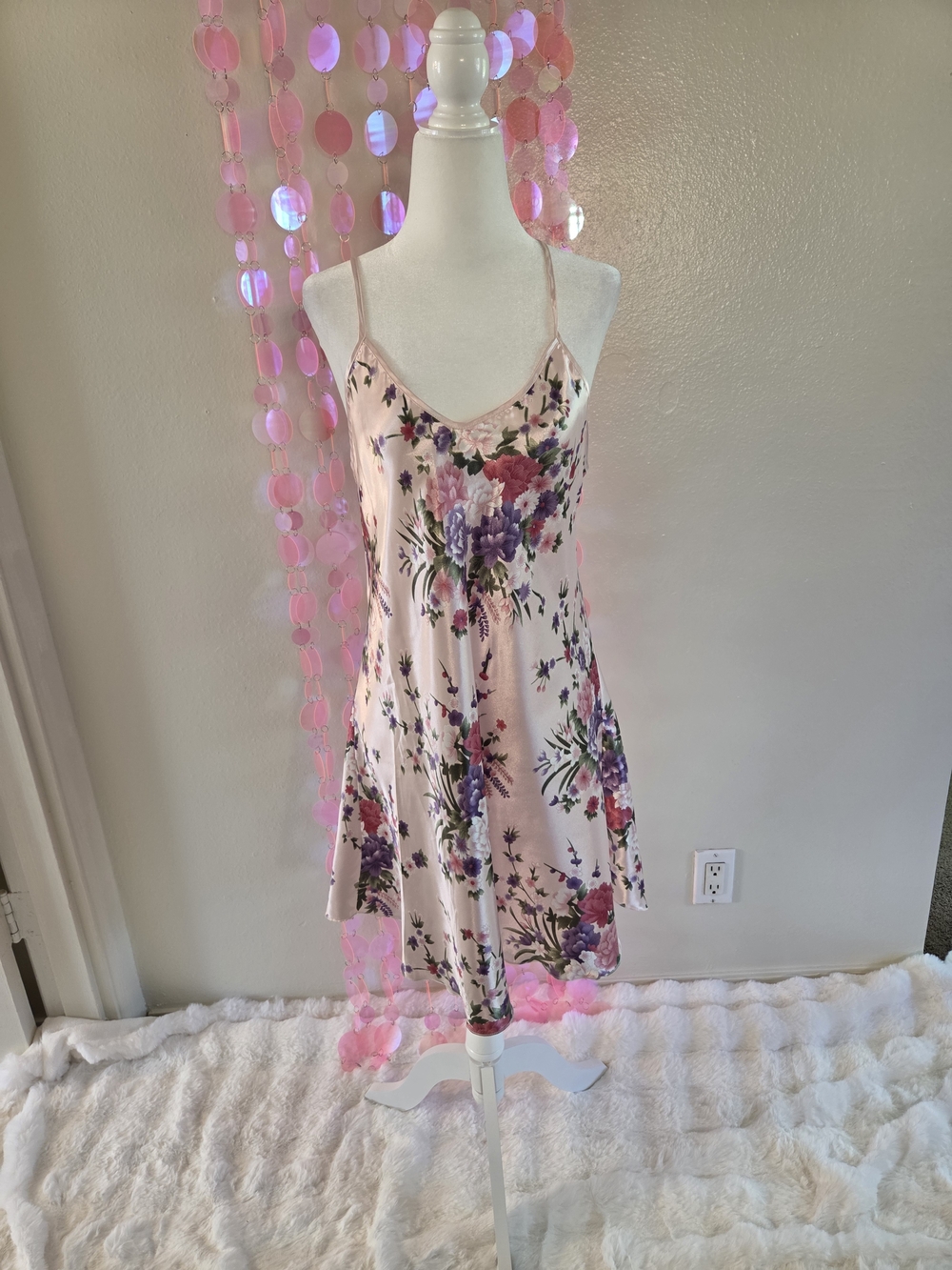 Vintage Y2K Pink Floral Slip Dress with Adjustable Straps